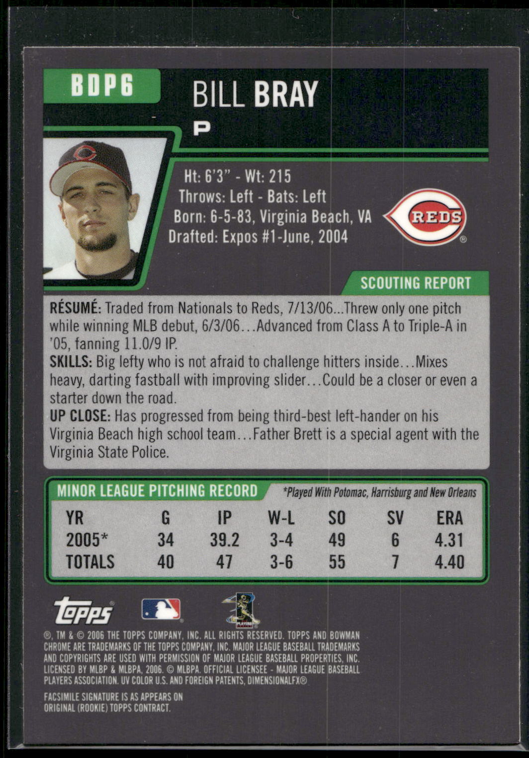 2006 Bowman Draft Picks & Prospects #BDP6 Bill Bray Chrome