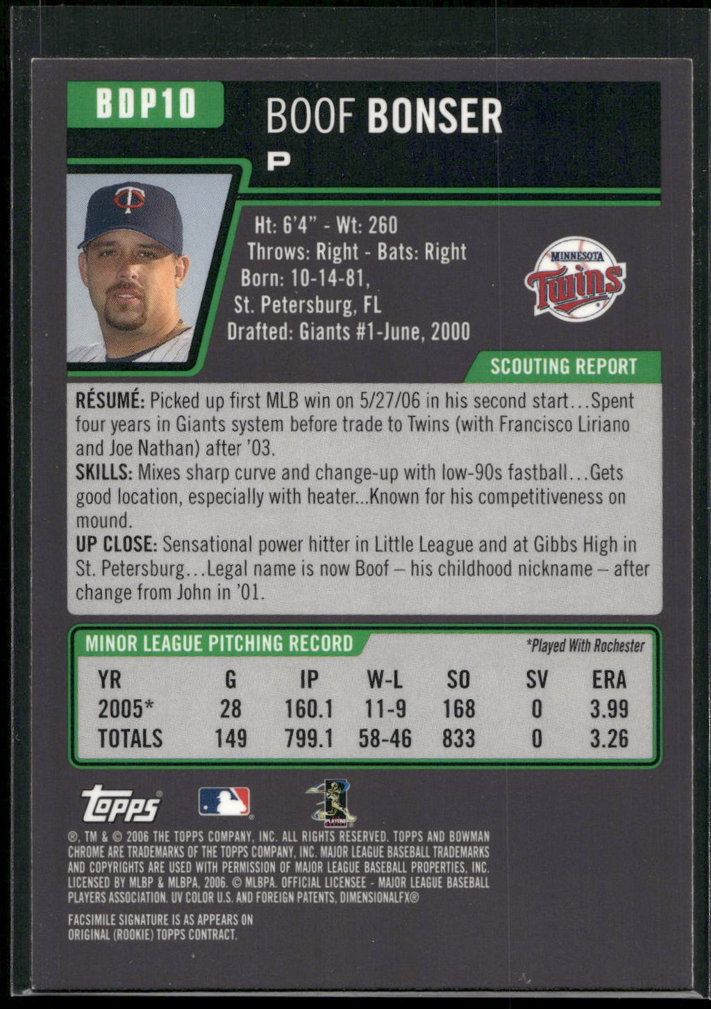 2006 Bowman Draft Picks & Prospects #BDP10 Boof Bonser Chrome