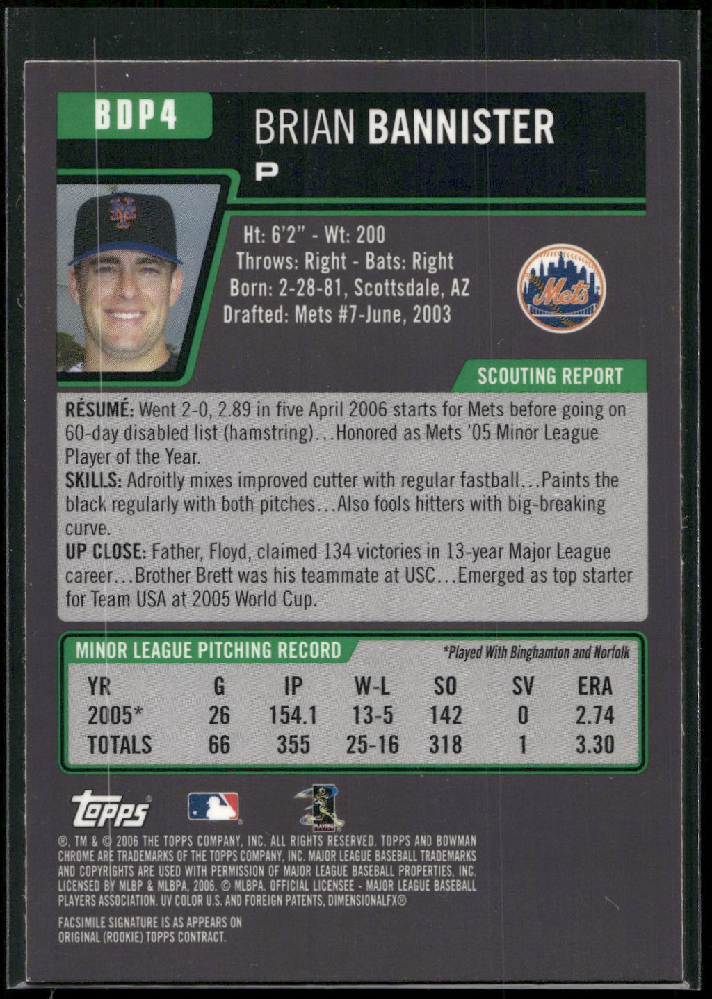2006 Bowman Draft Picks & Prospects #BDP4 Brian Bannister Chrome