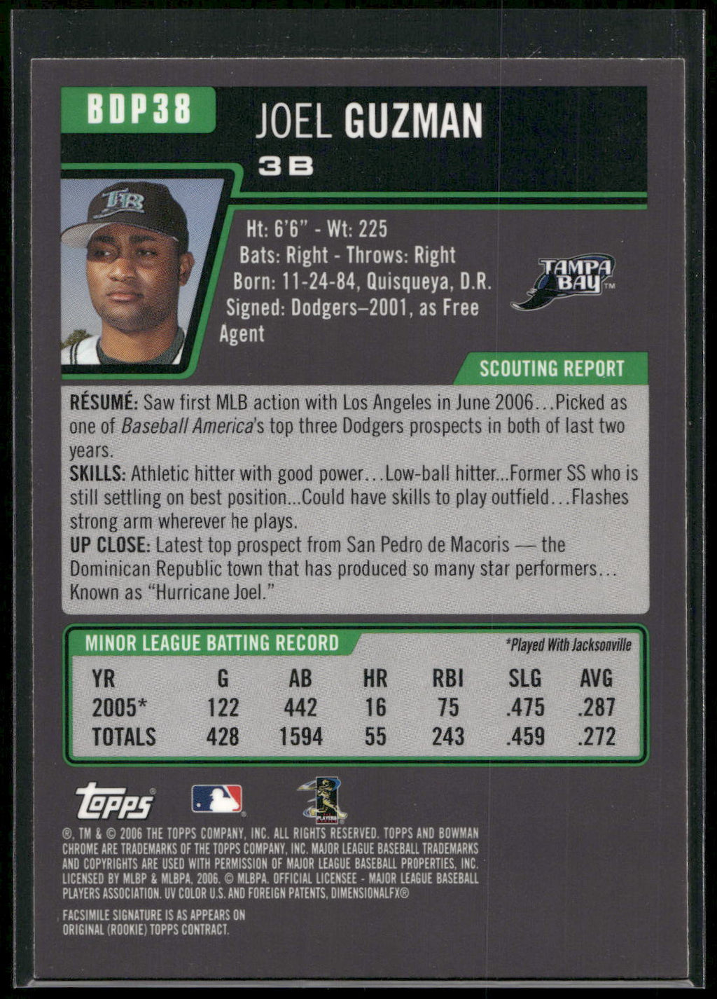 2006 Bowman Draft Picks & Prospects #BDP38 Joel Guzman Chrome