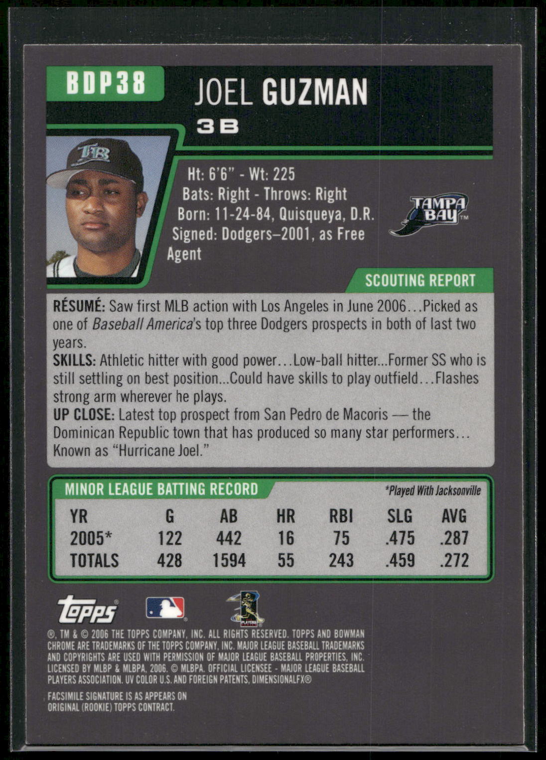 2006 Bowman Draft Picks & Prospects #BDP38 Joel Guzman Chrome