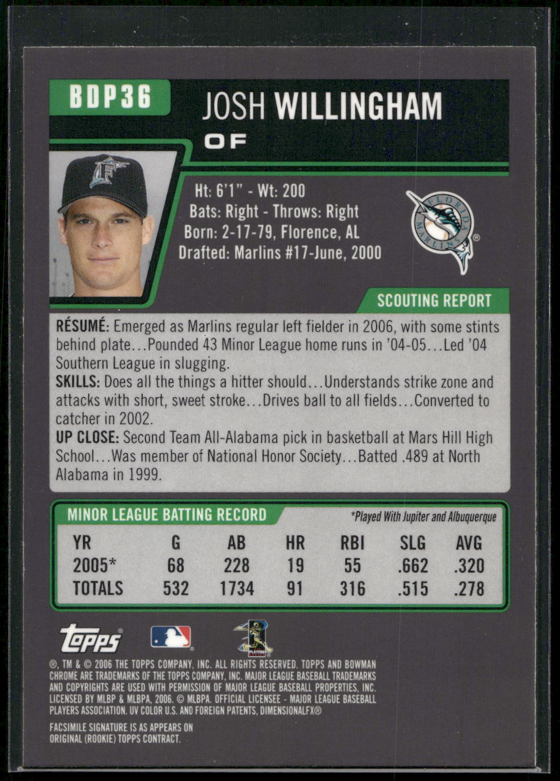 2006 Bowman Draft Picks & Prospects #BDP36 Josh Willingham Chrome