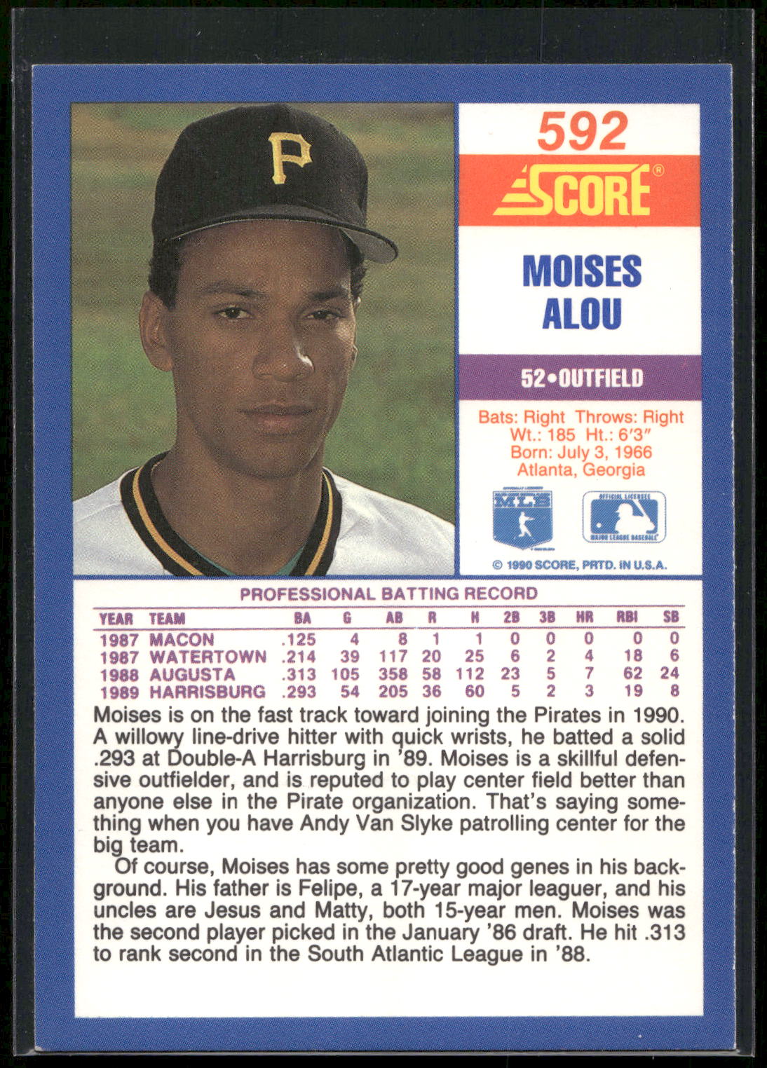 1990 Score #592 Moises Alou