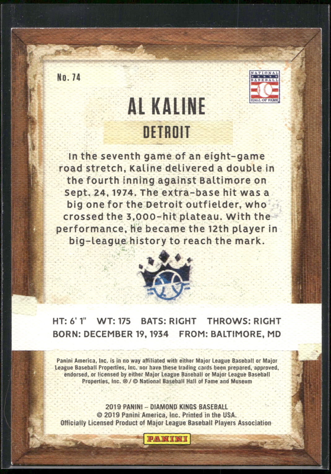 2019 Panini Diamond Kings #74 Al Kaline