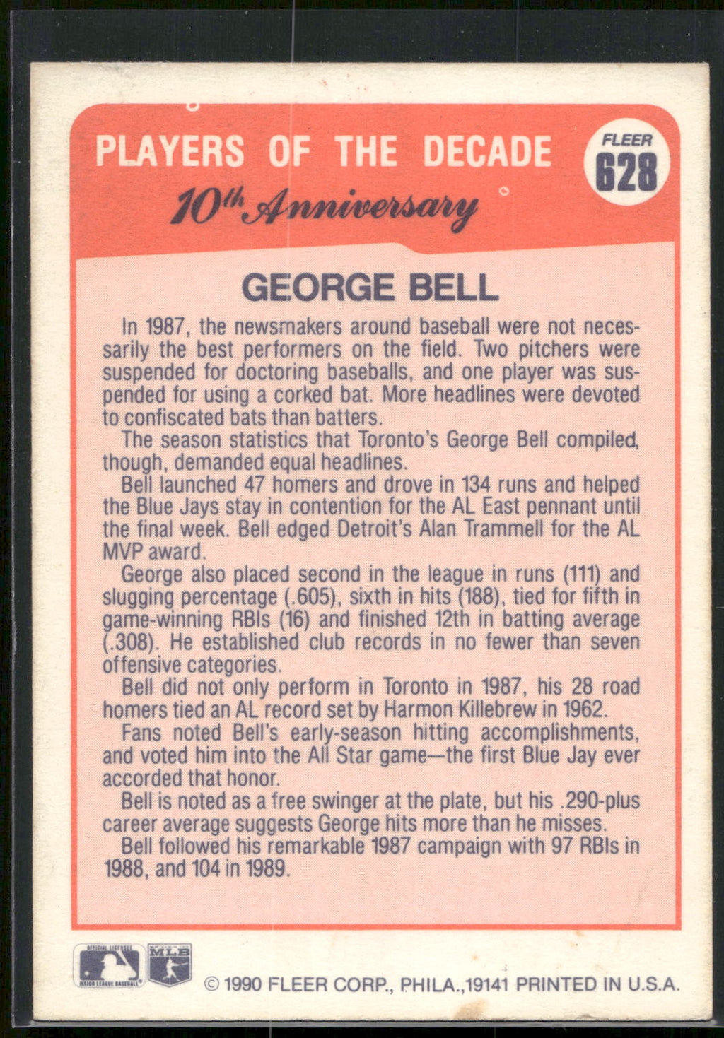 1990 Fleer #628 George Bell