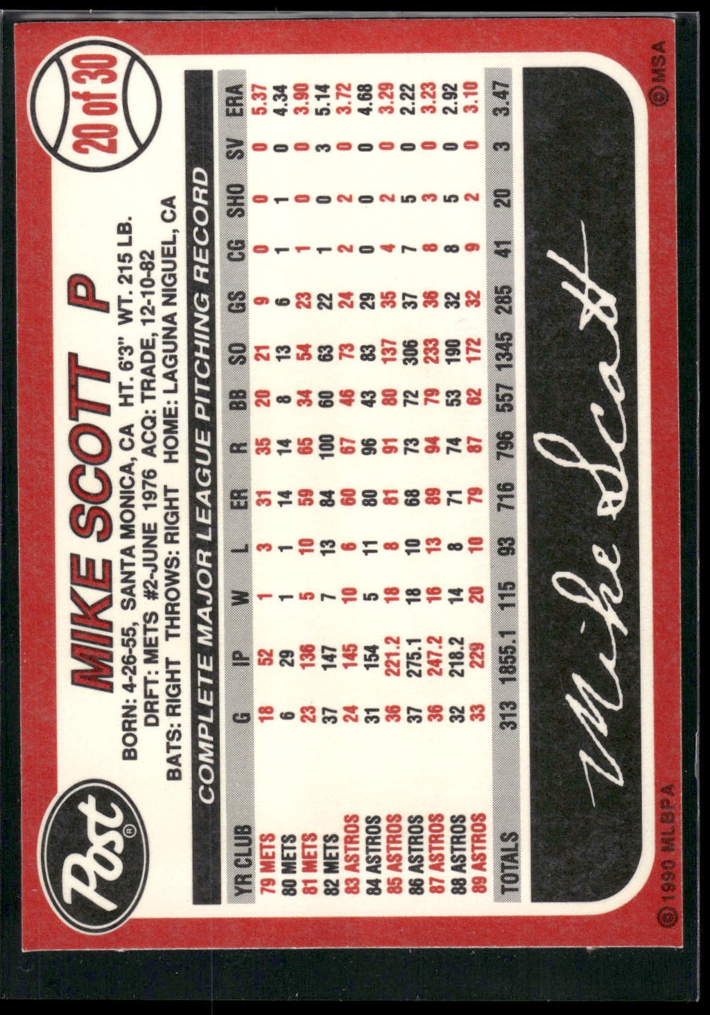 1990 Post #20 Mike Scott