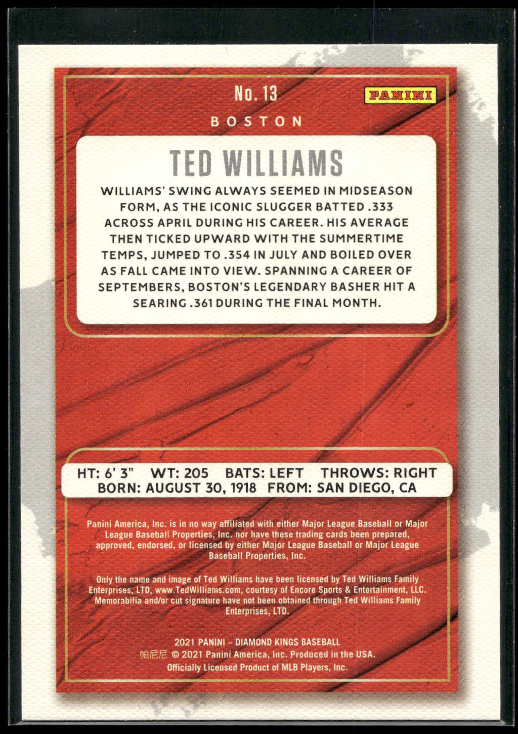 2021 Panini Diamond Kings #13 Ted Williams