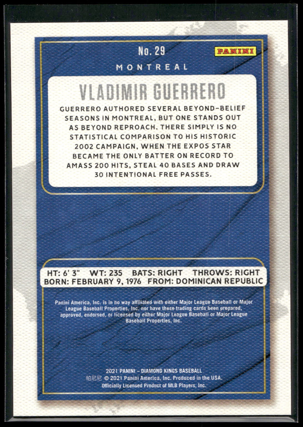 2021 Panini Diamond Kings #29 Vladimir Guerrero Framed Red