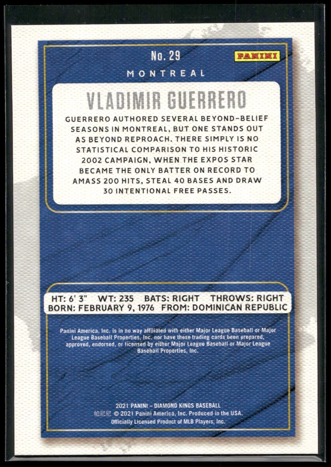 2021 Panini Diamond Kings #29 Vladimir Guerrero Framed Red