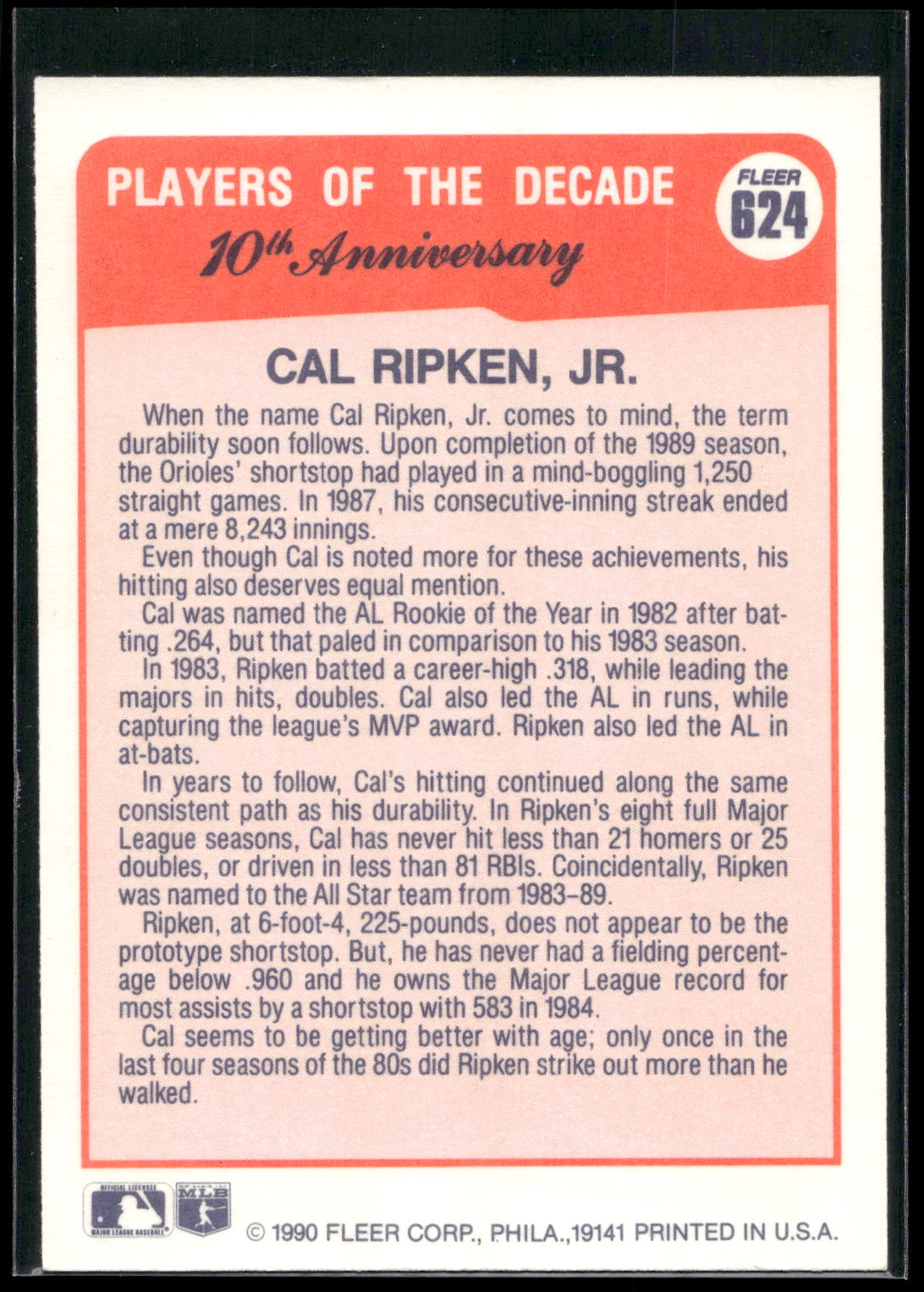 1990 Fleer #624 Cal Ripken, Jr.