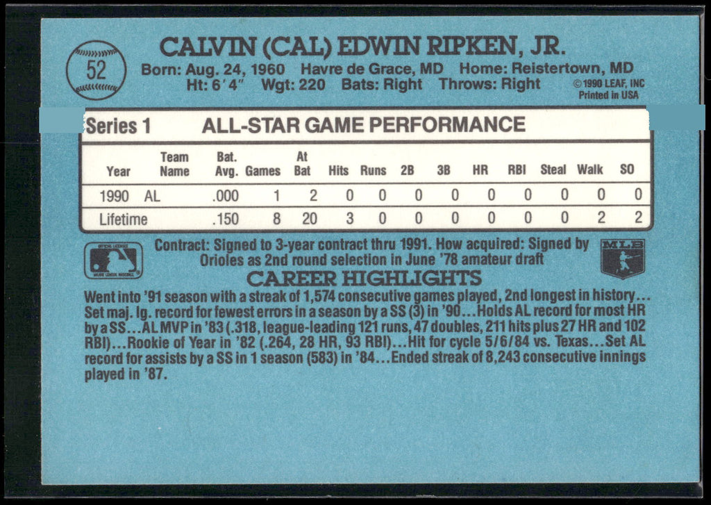 1991 Donruss #52 Cal Ripken
