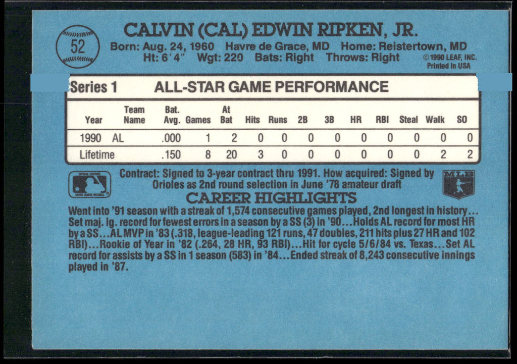 1991 Donruss #52 Cal Ripken
