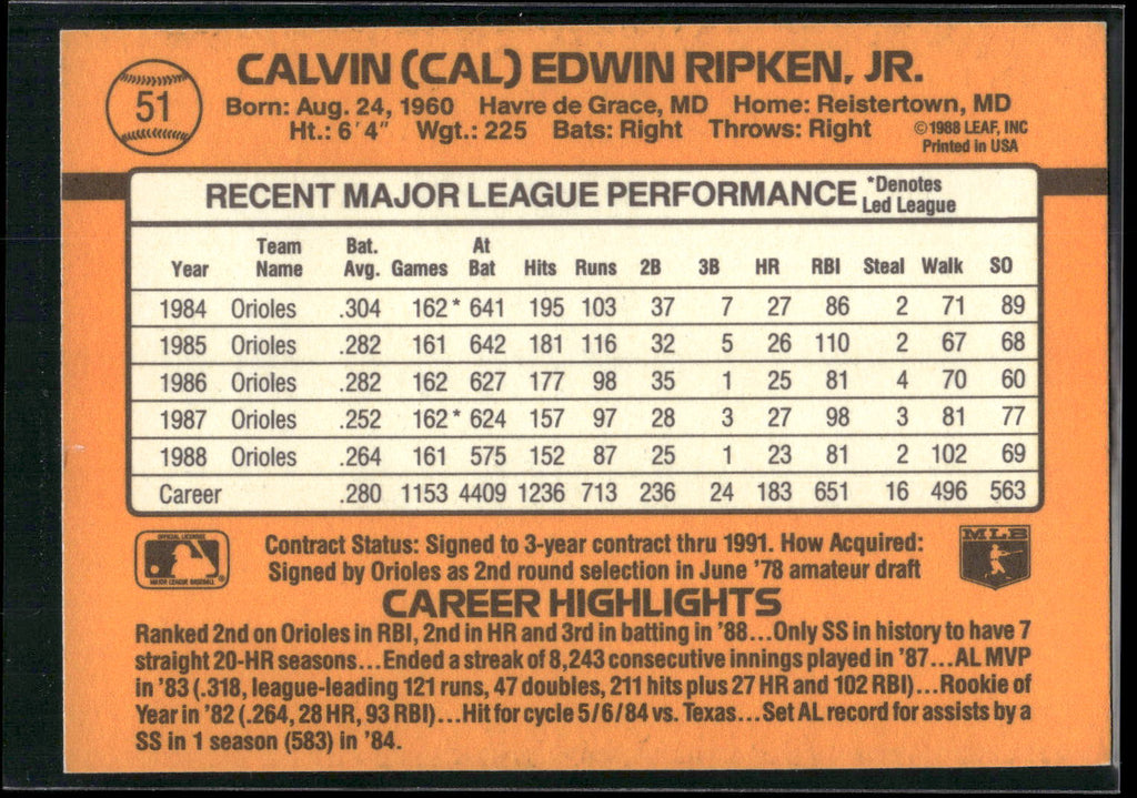 1989 Donruss #51 Cal Ripken