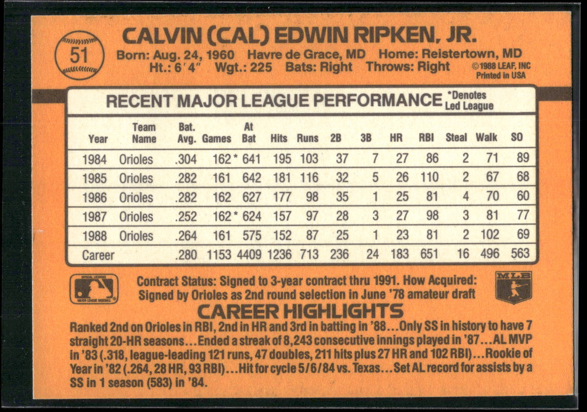 1989 Donruss #51 Cal Ripken