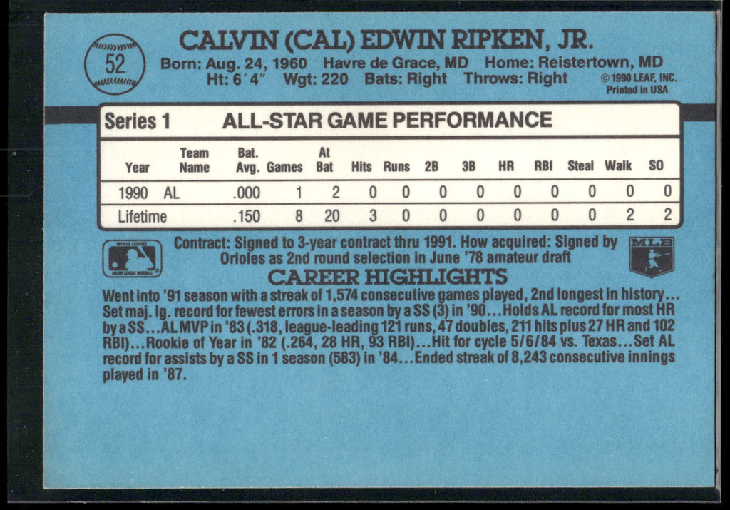 1991 Donruss #52 Cal Ripken