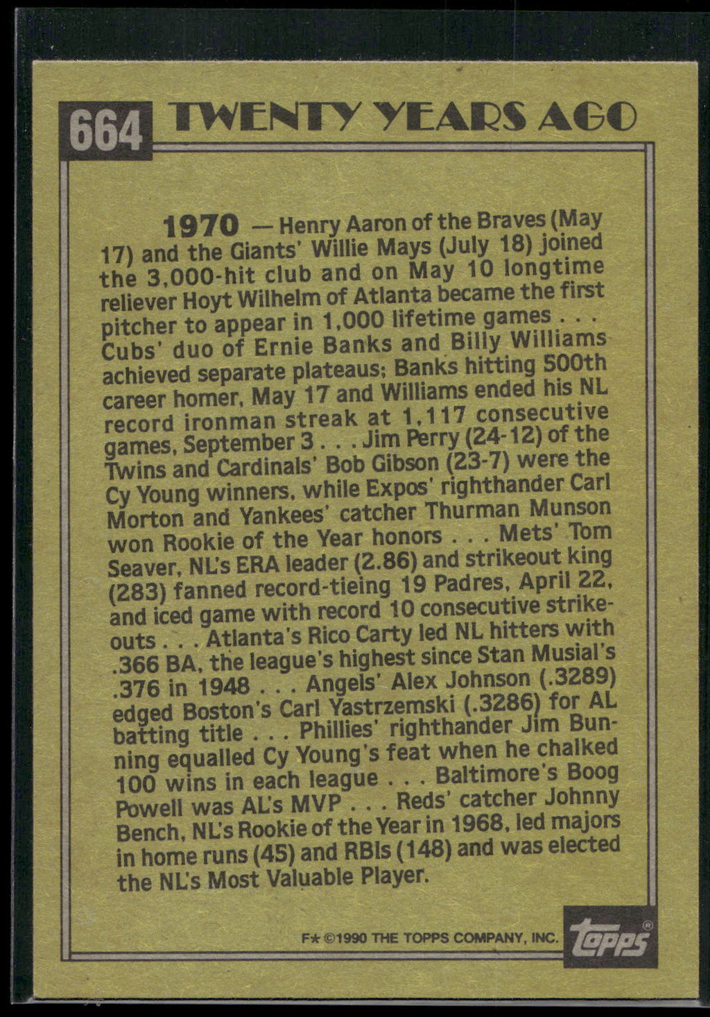 1990 Topps #664 Johnny Bench