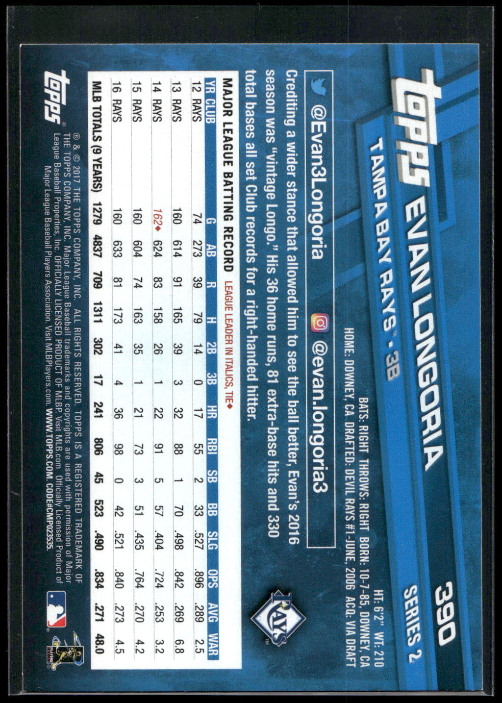 2017 Topps #390 Evan Longoria