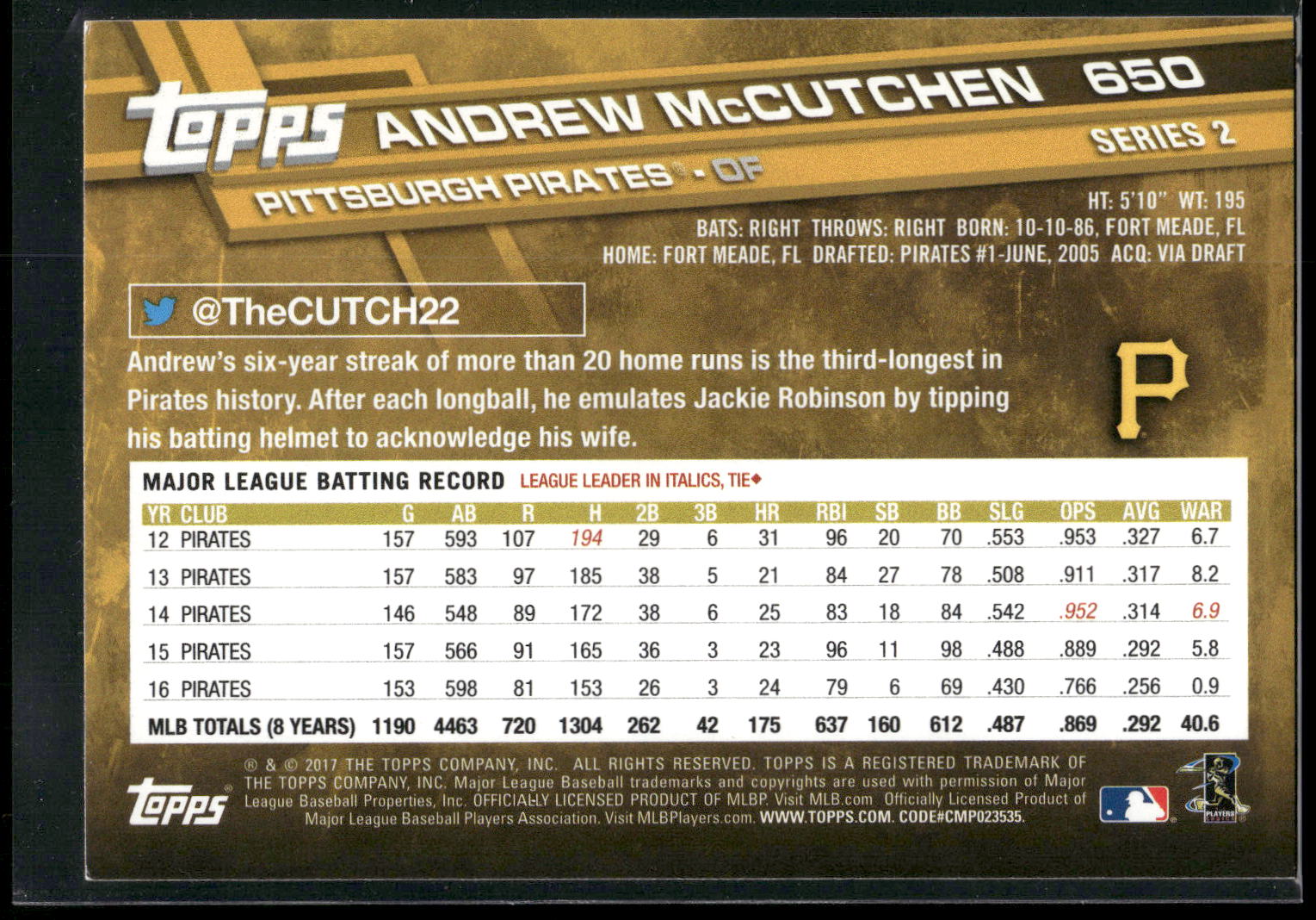 2017 Topps #650 Andrew McCutchen