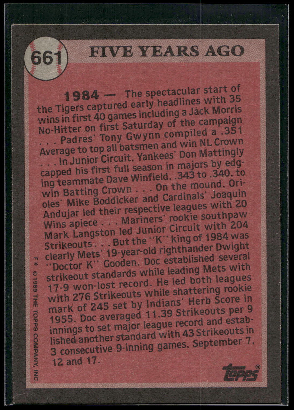 1989 Topps #661 Dwight Gooden