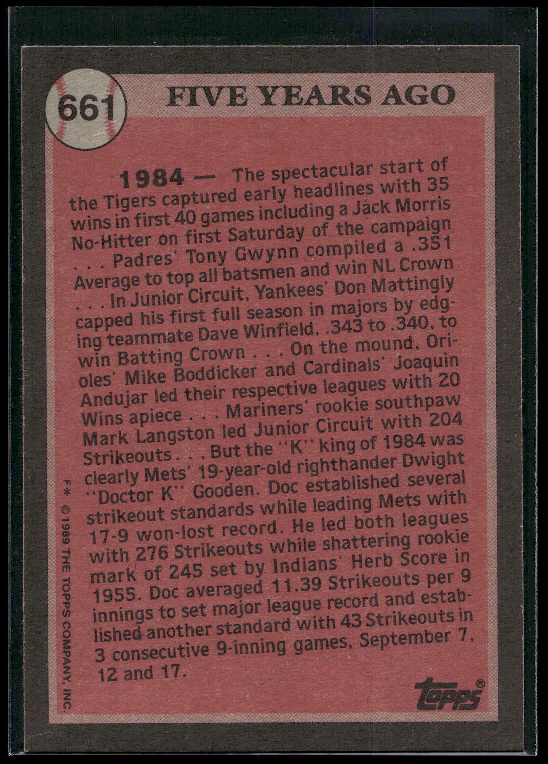 1989 Topps #661 Dwight Gooden