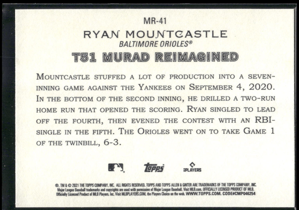 2021 Topps Allen & Ginter #MR-41 Ryan Mountcastle T51 MURAD Reimagined