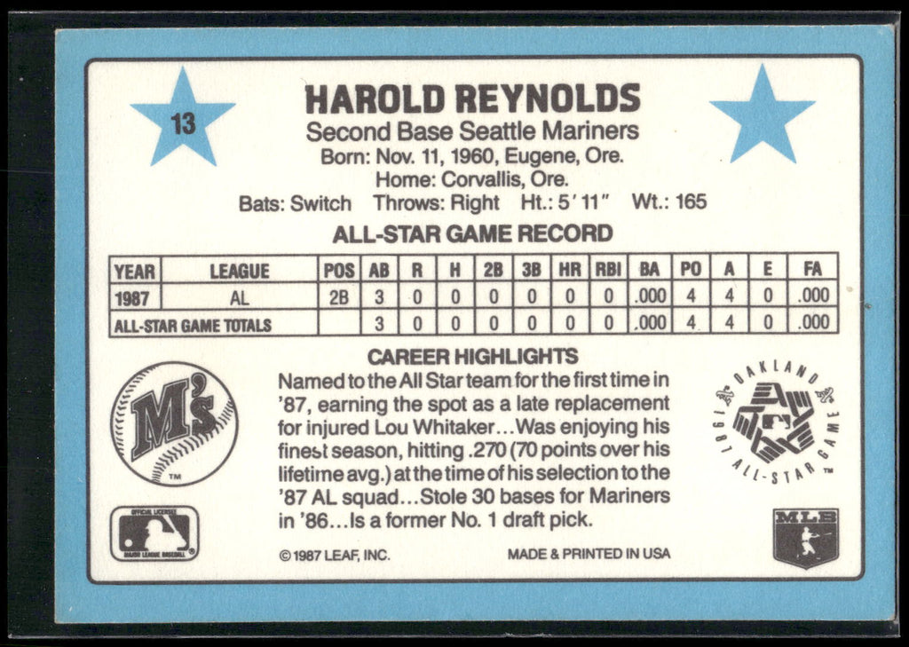 1988 Donruss All-Stars #13 Harold Reynolds