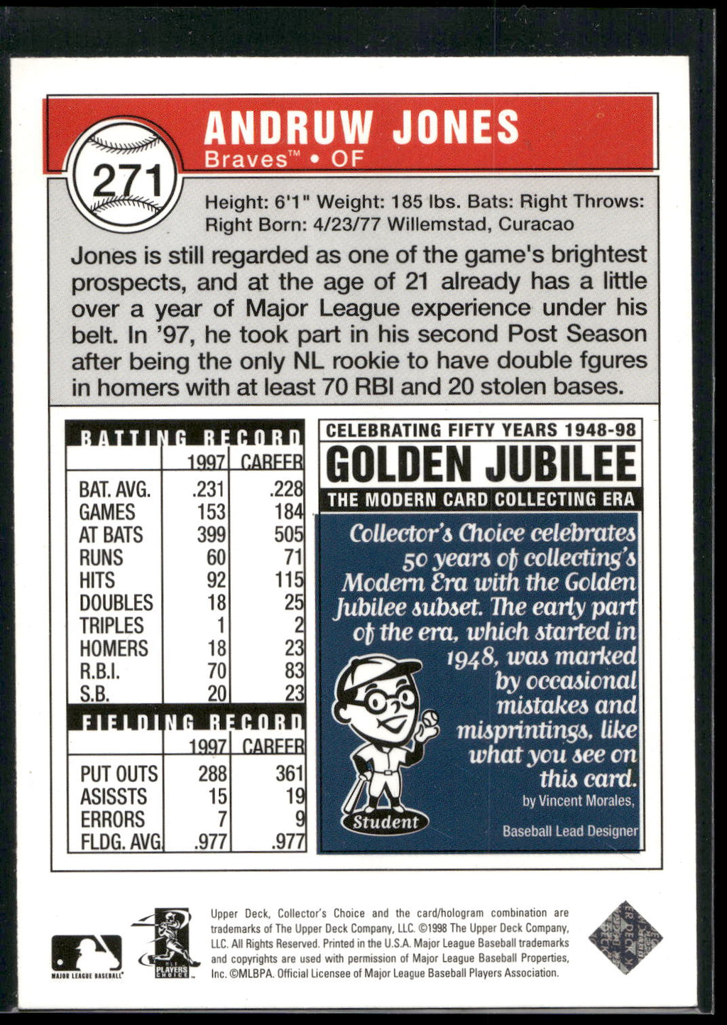 1998 Collector's Choice #271 Andruw Jones