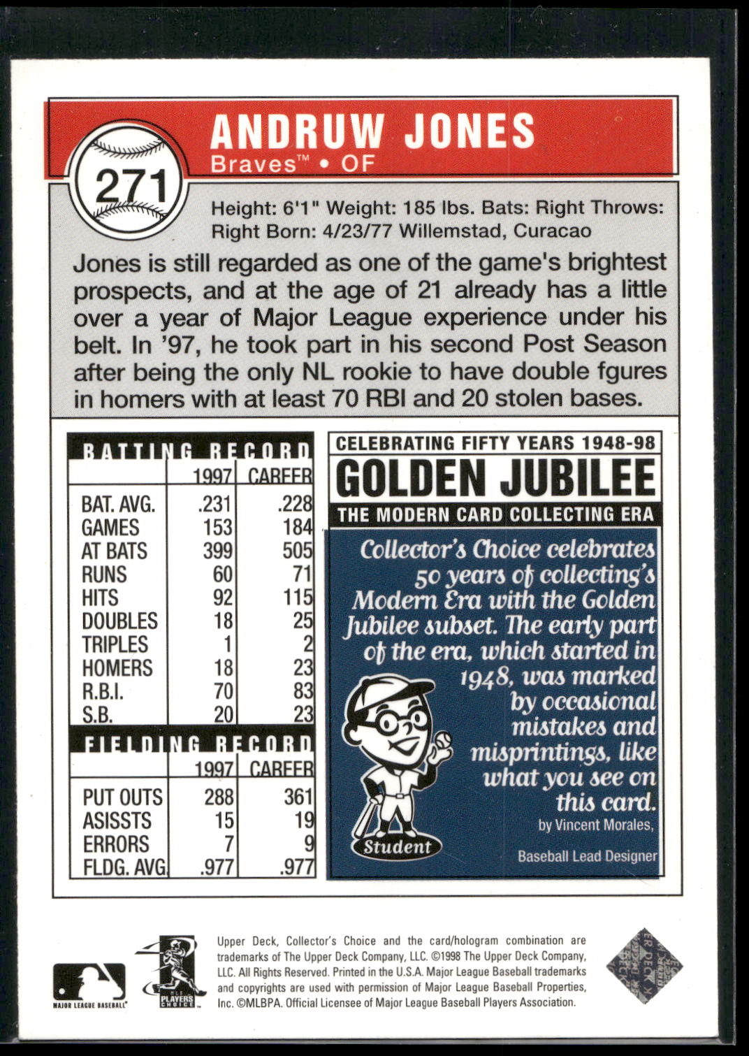 1998 Collector's Choice #271 Andruw Jones