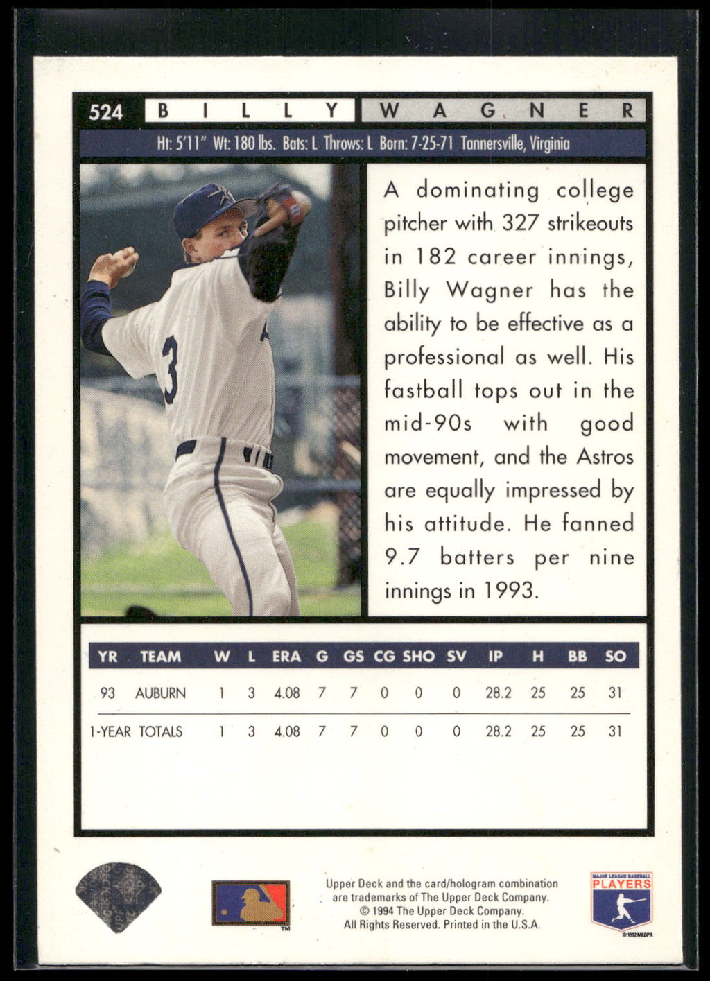 1994 Upper Deck #524 Billy Wagner