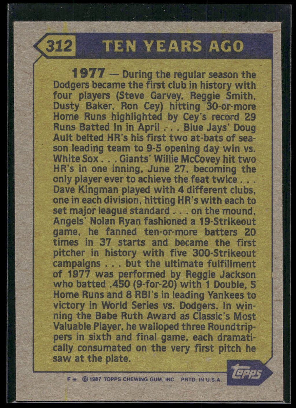 1987 Topps #312 Reggie Jackson