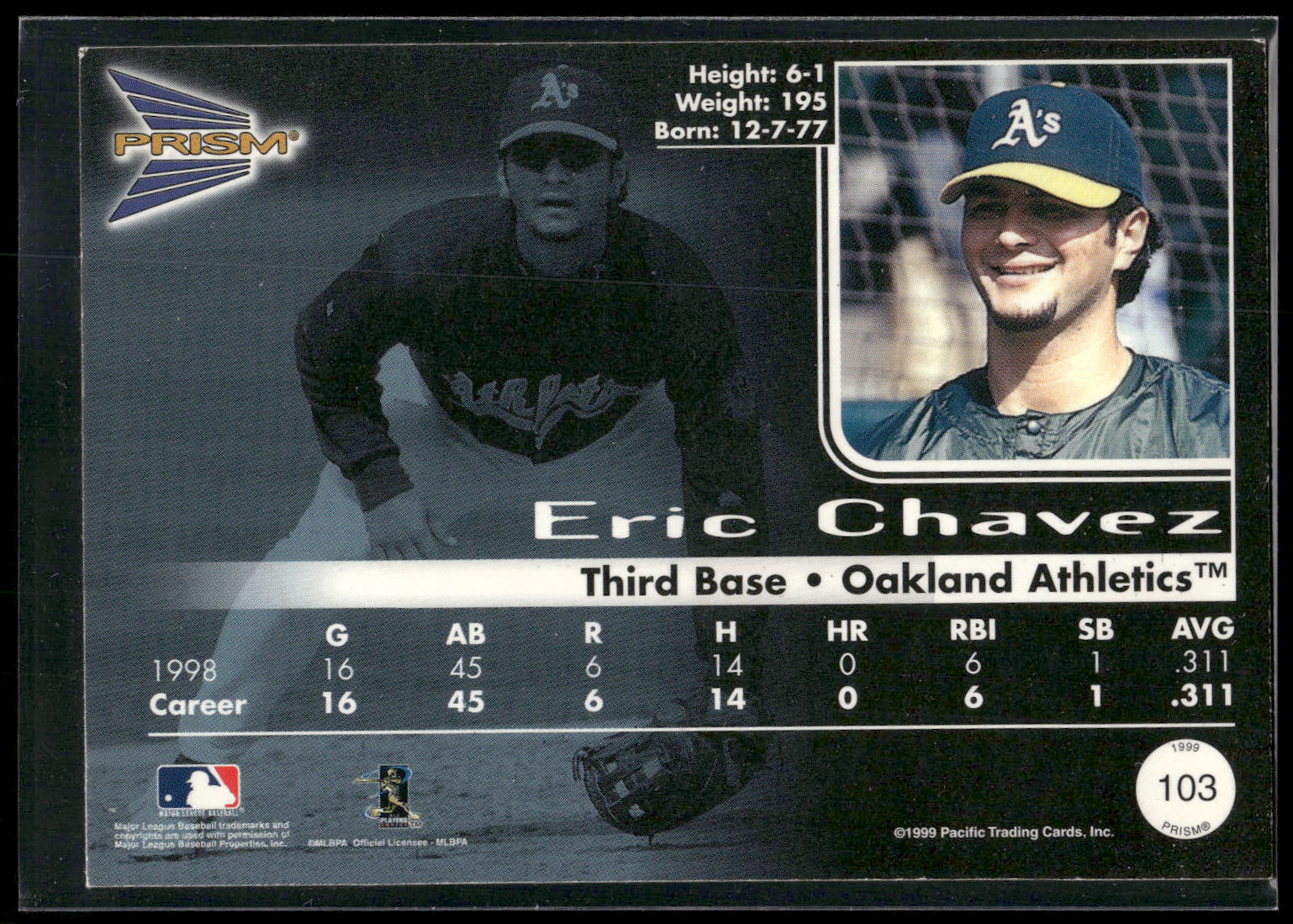 1999 Pacific Prism #103 Eric Chavez
