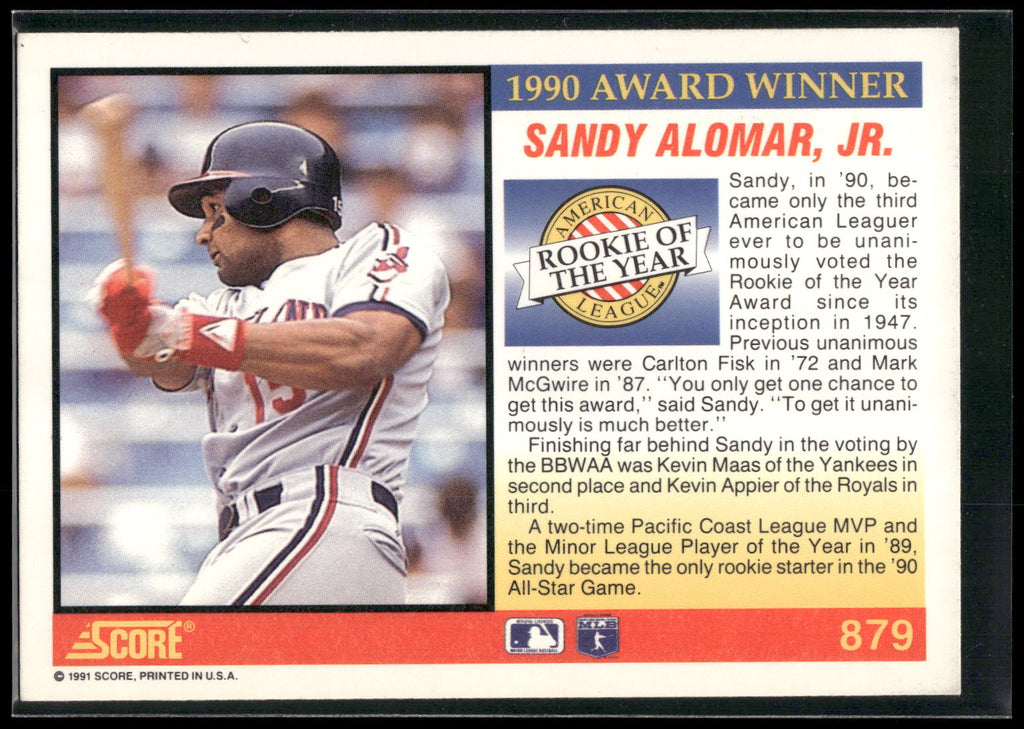 1991 Score #879 Sandy Alomar, Jr.