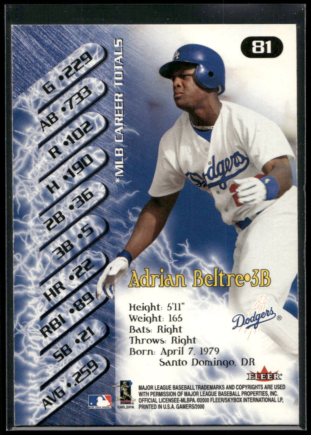 2000 Fleer Gamers #81 Adrian Beltre