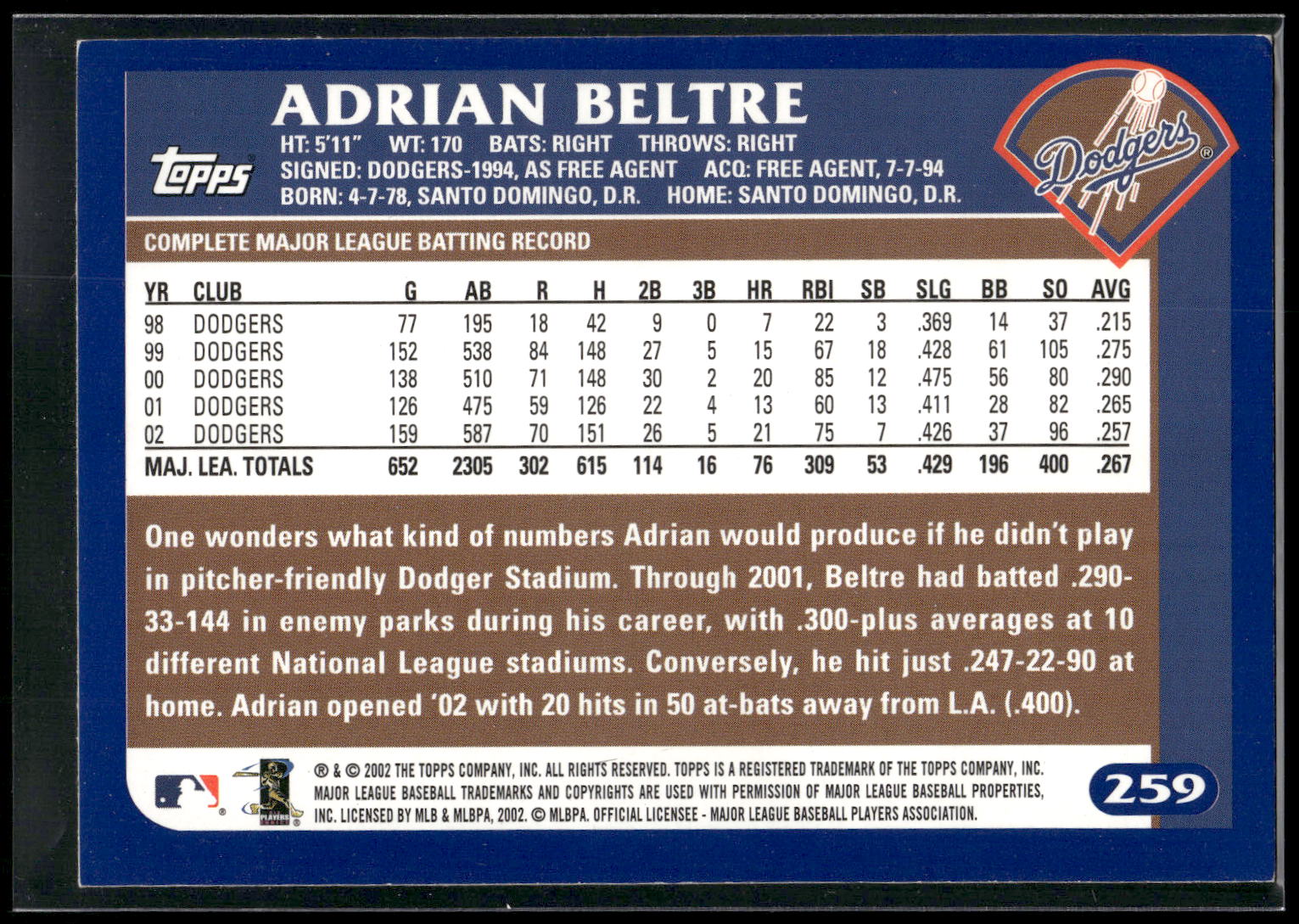 2003 Topps #259 Adrian Beltre