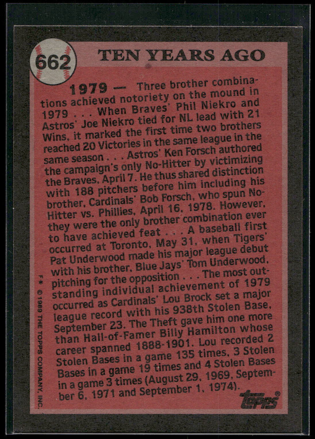 1989 Topps #662 Lou Brock