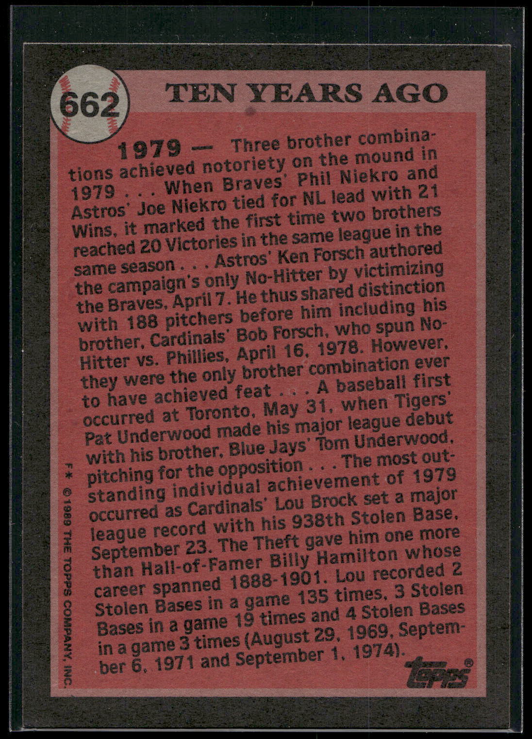 1989 Topps #662 Lou Brock