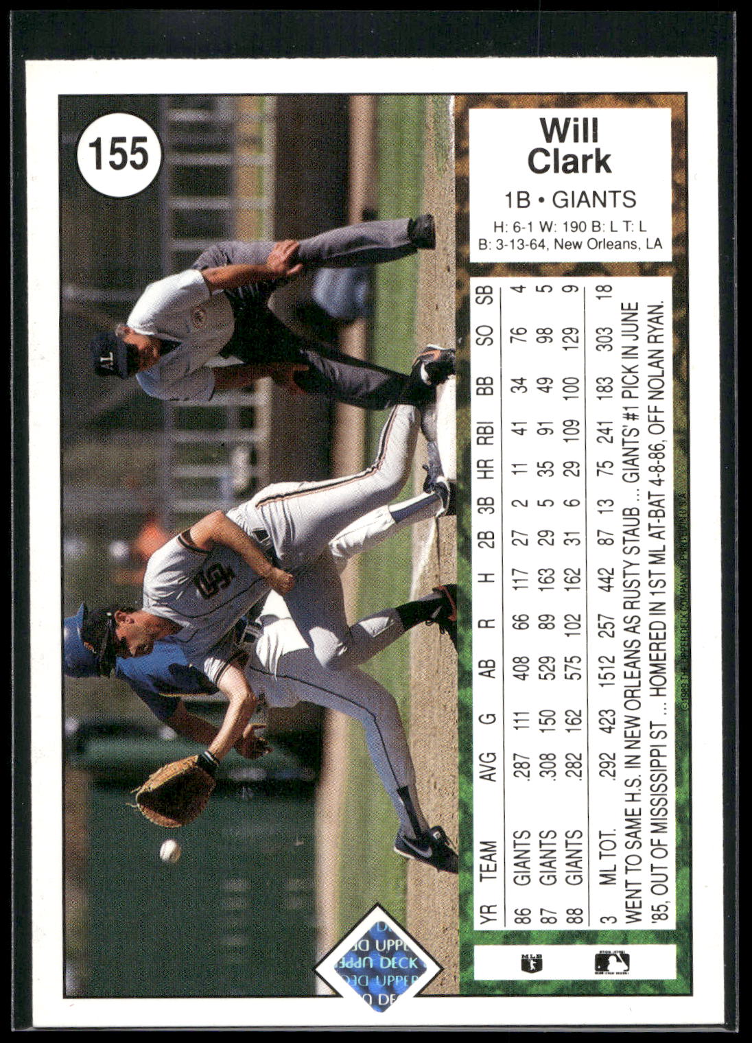 1989 Upper Deck #155 Will Clark