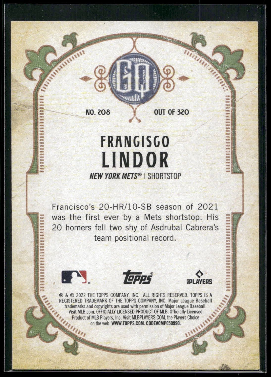 2022 Topps Gypsy Queen #208 Francisco Lindor