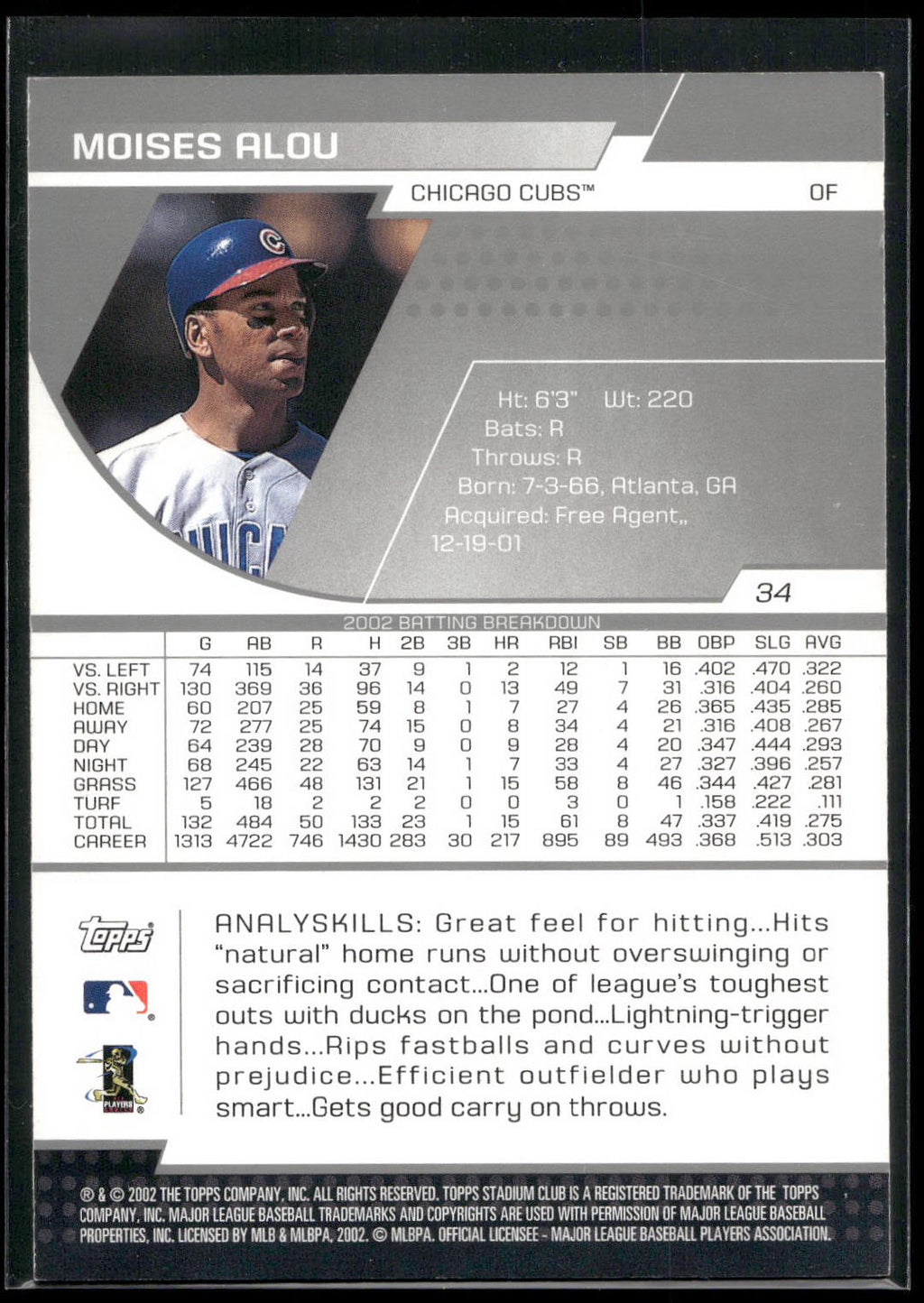 2003 Stadium Club #34 Moises Alou