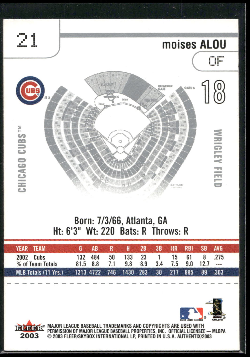 2003 Fleer Authentix #21 Moises Alou