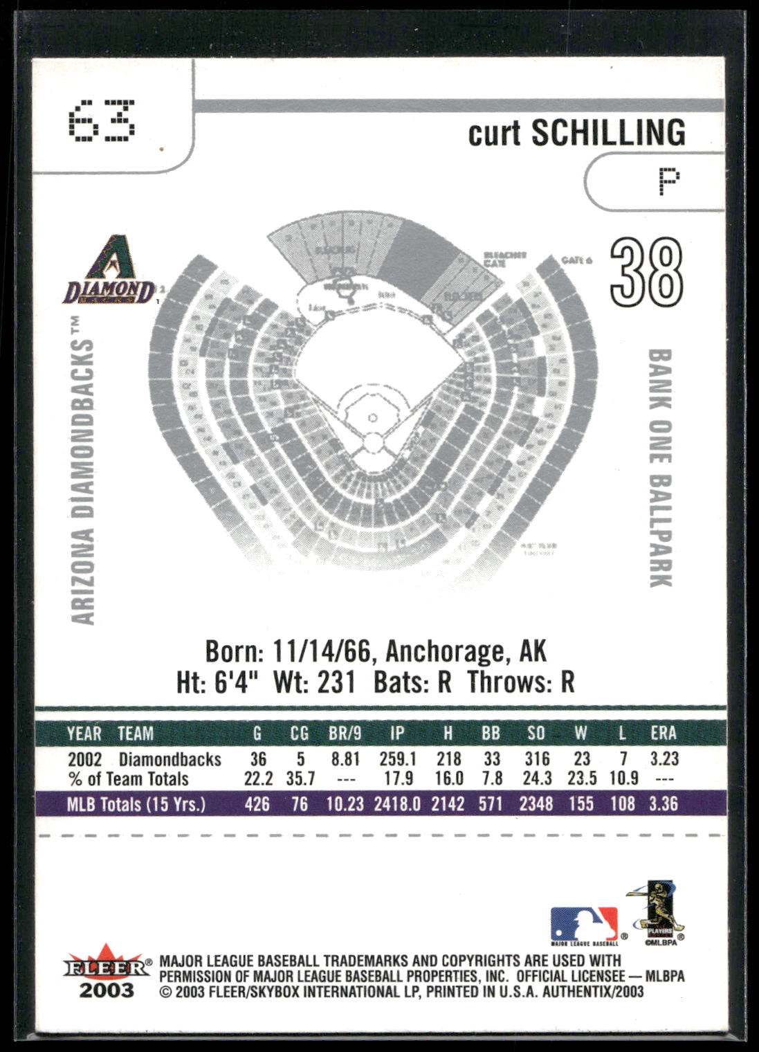 2003 Fleer Authentix #63 Curt Schilling