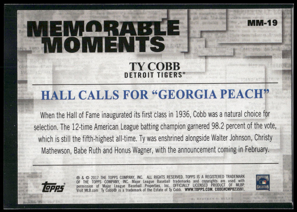 2017 Topps #MM-19 Ty Cobb Memorable Moments