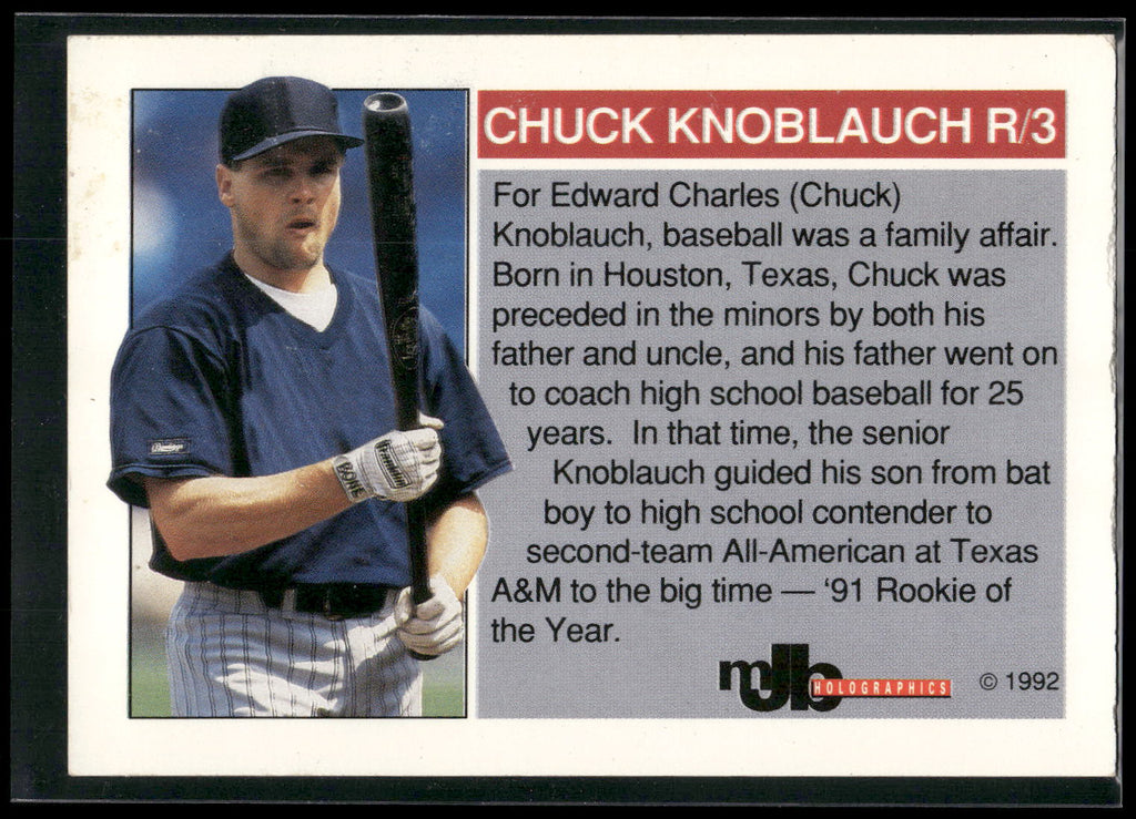 1992 MJB Holographics Holoprisms Chuck Knoblauch #R/3 Chuck Knoblauch