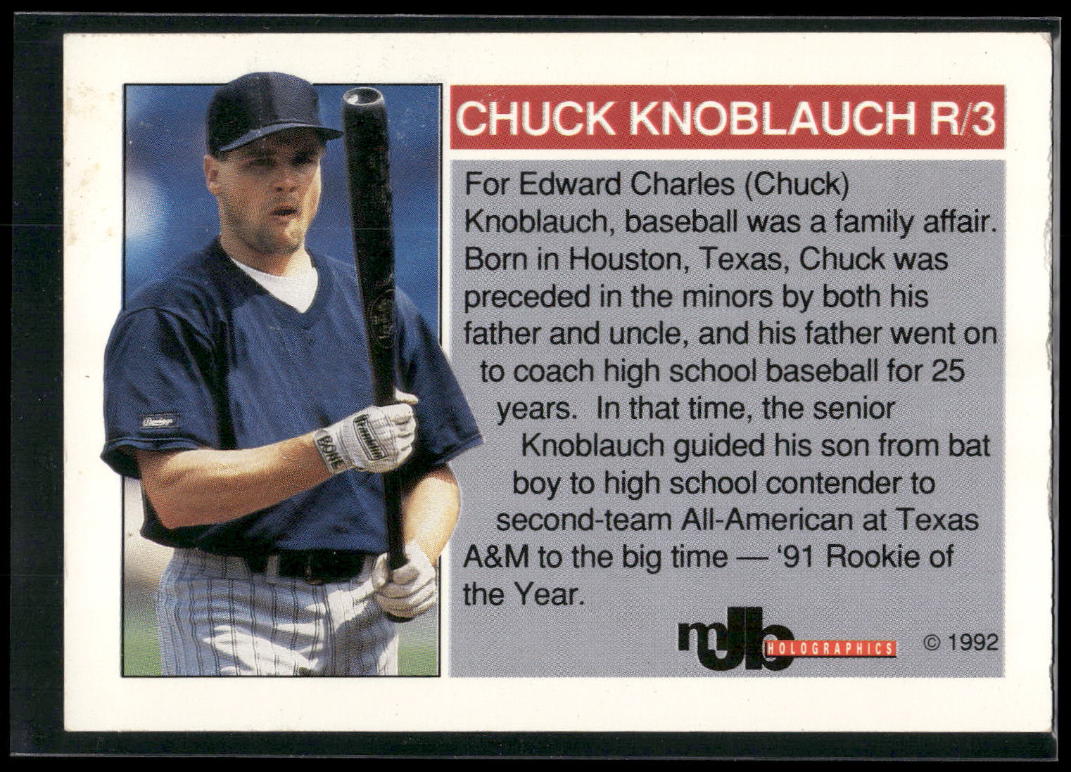 1992 MJB Holographics Holoprisms Chuck Knoblauch #R/3 Chuck Knoblauch