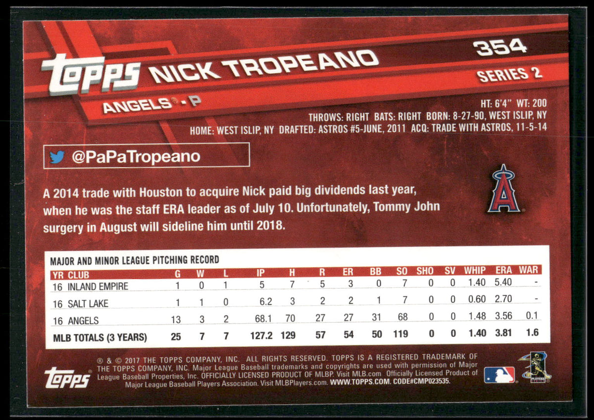 2017 Topps #354 Nick Tropeano All-Star Game 2017
