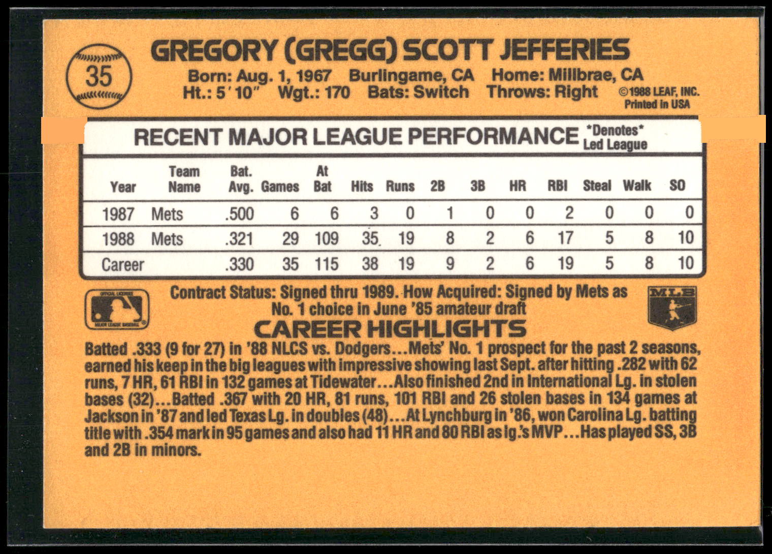 1989 Donruss #35 Gregg Jefferies