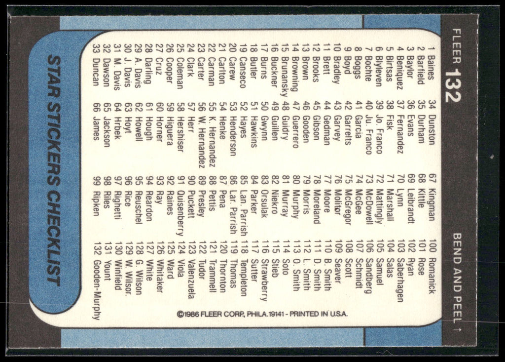 1986 Fleer Star Stickers #132 Dwight Gooden / Dale Murphy CL