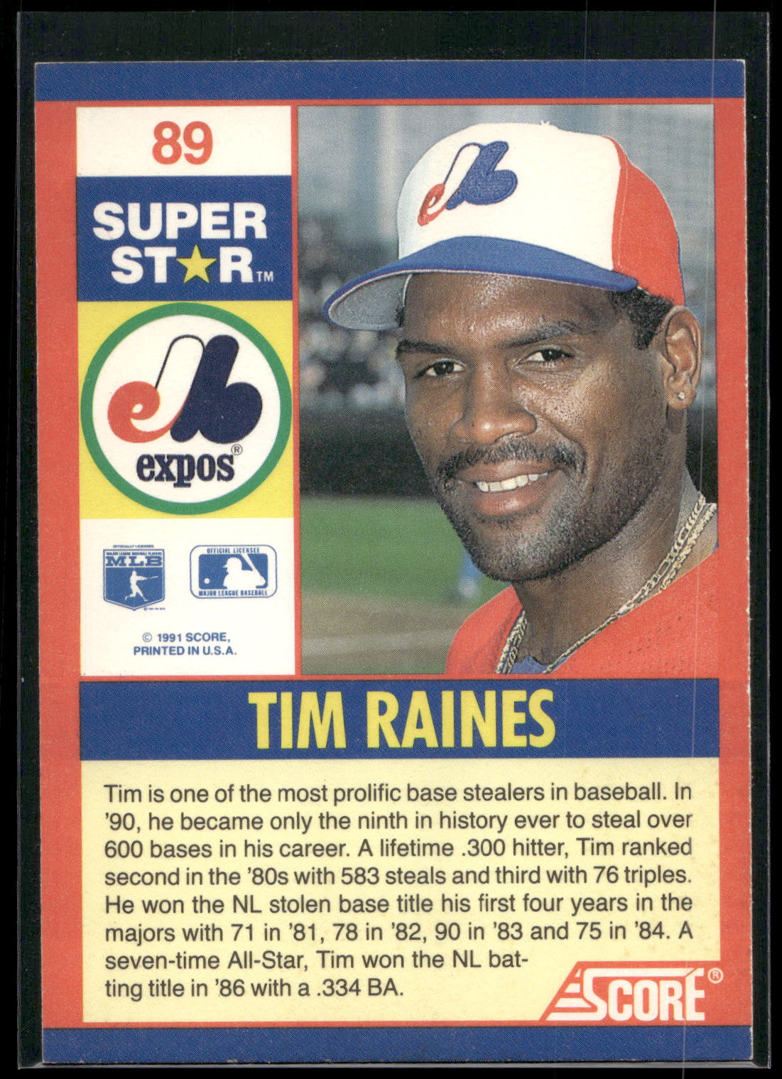 1991 Score 100 Superstars #89 Tim Raines