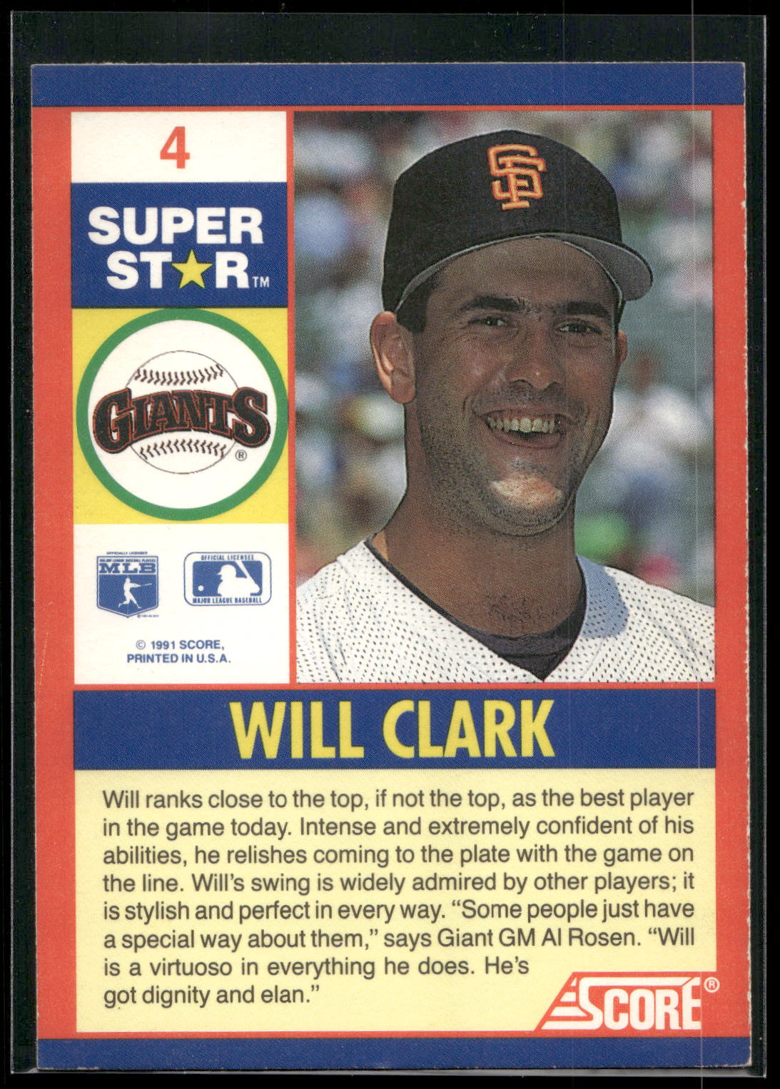 1991 Score 100 Superstars #4 Will Clark