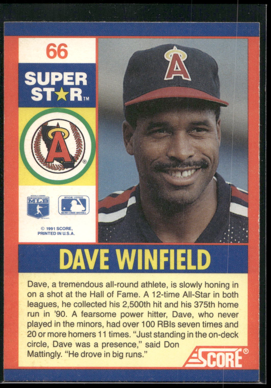 1991 Score 100 Superstars #66 Dave Winfield